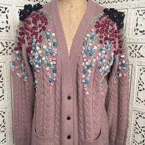 Framm Limited Sweater Hand Embroidered Flowers on Cashmere